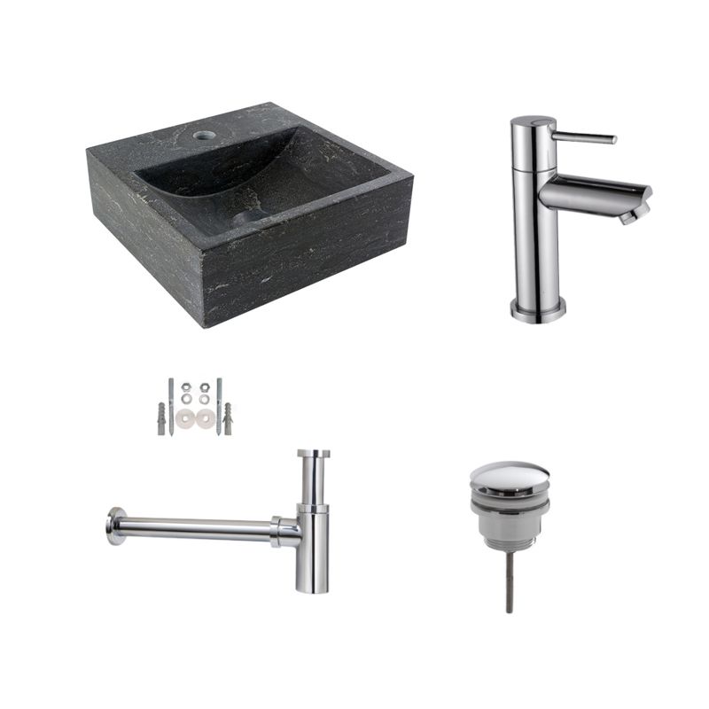 Badkamerplanet Fonteinset Hardstenen Square 30x30x10 cm - Chroom