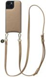 AVY Leren Hoesje Geschikt voor Apple iPhone 15 | Compatibel met MagSafe | Leather Case met Telefoonkoord | Crossbody | Beige | Long Leather