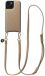 AVY Leren Hoesje Geschikt voor Apple iPhone 15 | Compatibel met MagSafe | Leather Case met Telefoonkoord | Crossbody | Beige | Long Leather