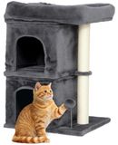StarTech Kattenkrabpaal - Krabpaal voor katten - 66 cm hoog - 2 verborgen ruimtes en een speeltje - 2 houten plateaus - Donkergrijs