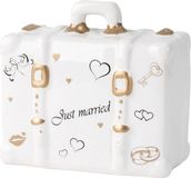 Merkloos / Sans marque Cepewa Spaarpot voor volwassenen Just Married - Keramiek - koffer in bruiloft thema - 14 x 10 cm
