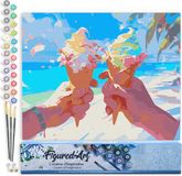 Figured'Art Schilderen op Nummer Volwassenen canvas IJsje op het strand- Handwerk acrylverf Kit DIY Compleet - 40x50cm zonder frame