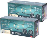 Merkloos Kerstverlichting - Set van 2x stuks - transparant - snoer met 40 lampjes - warm wit - 300 cm