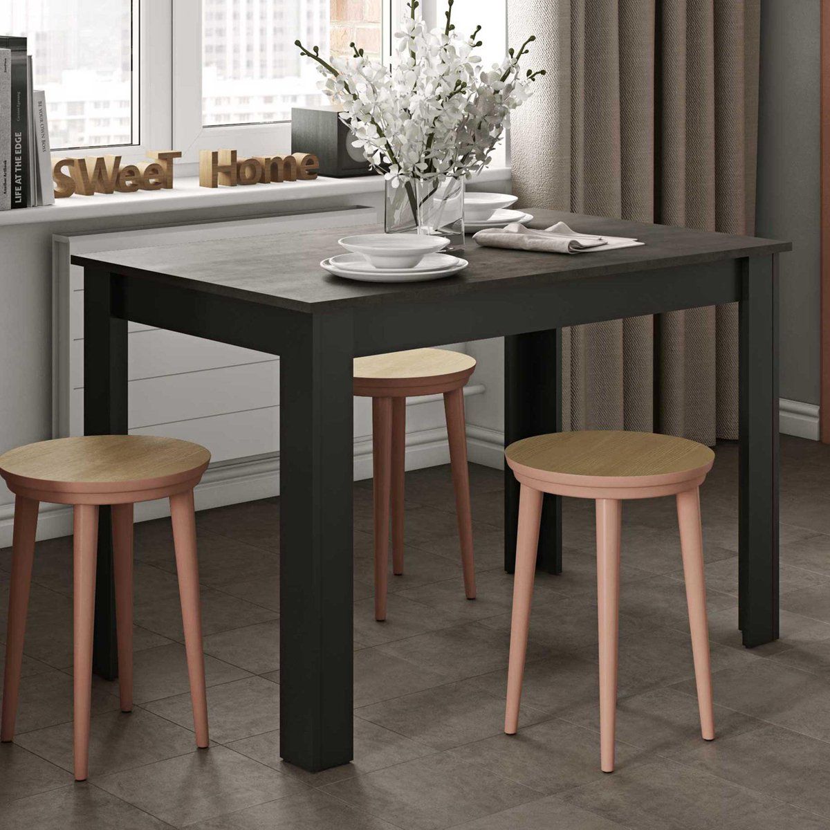 TemaHome Nice Eettafel - 110 cm - Zwart/Beton - 3760037845971
