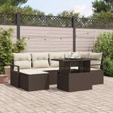 vidaXL - Tuinbank - Set - 7 - st - Bruin - en - Crème - poly - rattan