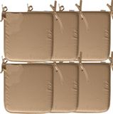 Stof Textile Home stoelkussens - 6x - beige - 38 x 38 x 3 cm - voor binnen - touwtjes sluiting - zitkussens plat - vierkant
