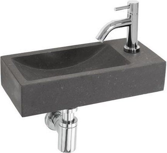 LAqua Oskar Fonteinset - Natuursteen - 38x18x8cm - Antraciet - Incl. Kraan