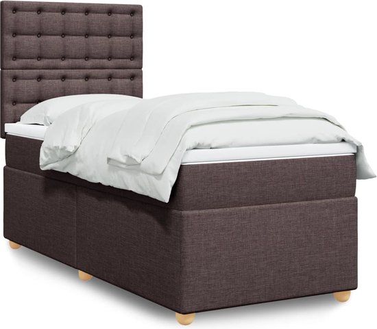vidaXL Boxspring met matras stof donkerbruin 90x200 cm