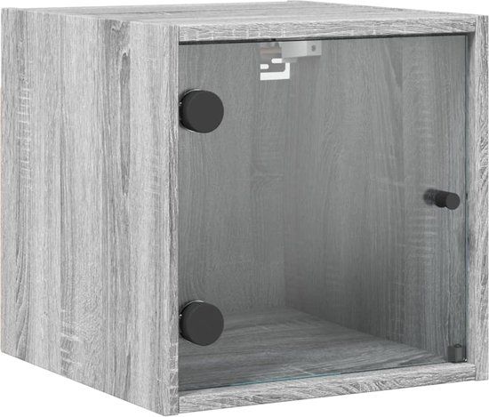 VidaXL Nachtkastje met glazen deur 35x37x35 cm grijs sonoma eikenkleur