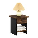 Furinno Dario Eindtafel/Nachtstandaard Opbergplank met Bin Lade, Amber Pine/Zwart