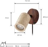 Lucande Wandlamp Carlotta Walnoothout Beton GU10 Beige Donker Hout