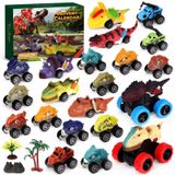Merkloos Dino Speelgoedauto Terugtrekauto - Set van 24 stuks - Adventskalender voor jongens - Met spelkaart - Vanaf 3 jaar