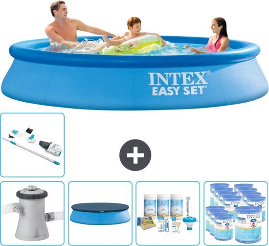 Intex Easy Set Zwembad - 305 x 61 cm - Blauw - Rond - Inclusief Pomp, Afdekzeil, Onderhoudspakket, Filters & Stofzuiger