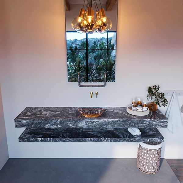 MONDIAZ ALAN - DLUX Badkamermeubelset - 200cm - Lava - vrijhangende wastafel - wasbak midden - 0 kraangaten - ADX200LavPLM0Lav