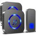 Sonnette sans fil 300m longue portée étanche carillon électronique 55 mélodies 5 niveaux volume LED bleu 1 émetteur + 2 récepteurs
