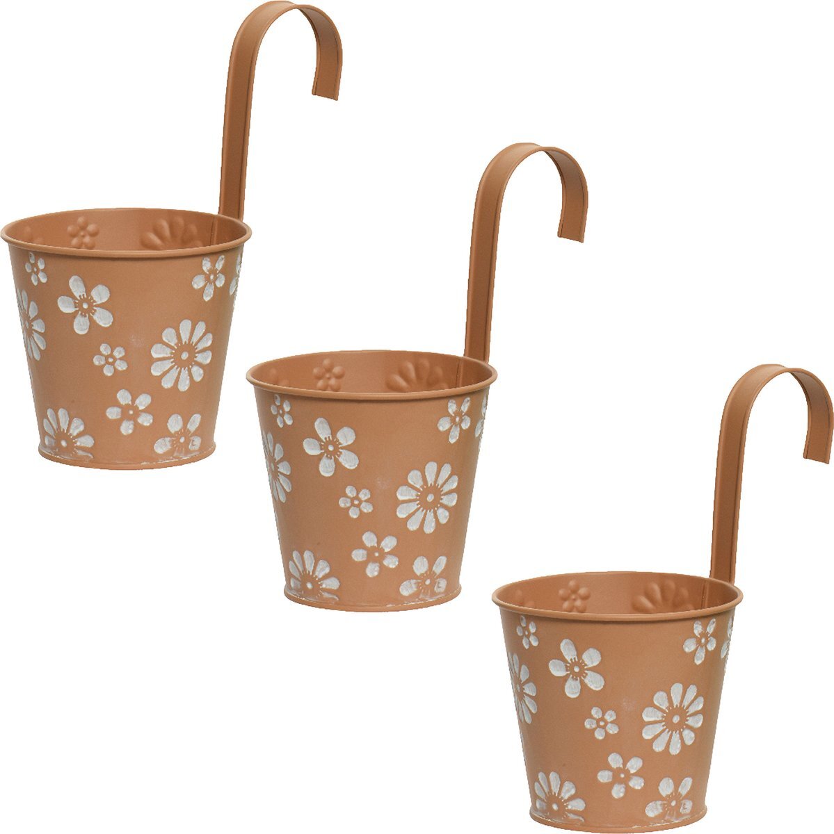 Decoris Bloempotten ophangbaar - 3x - zink - 32 x 16 cm - terra bruin