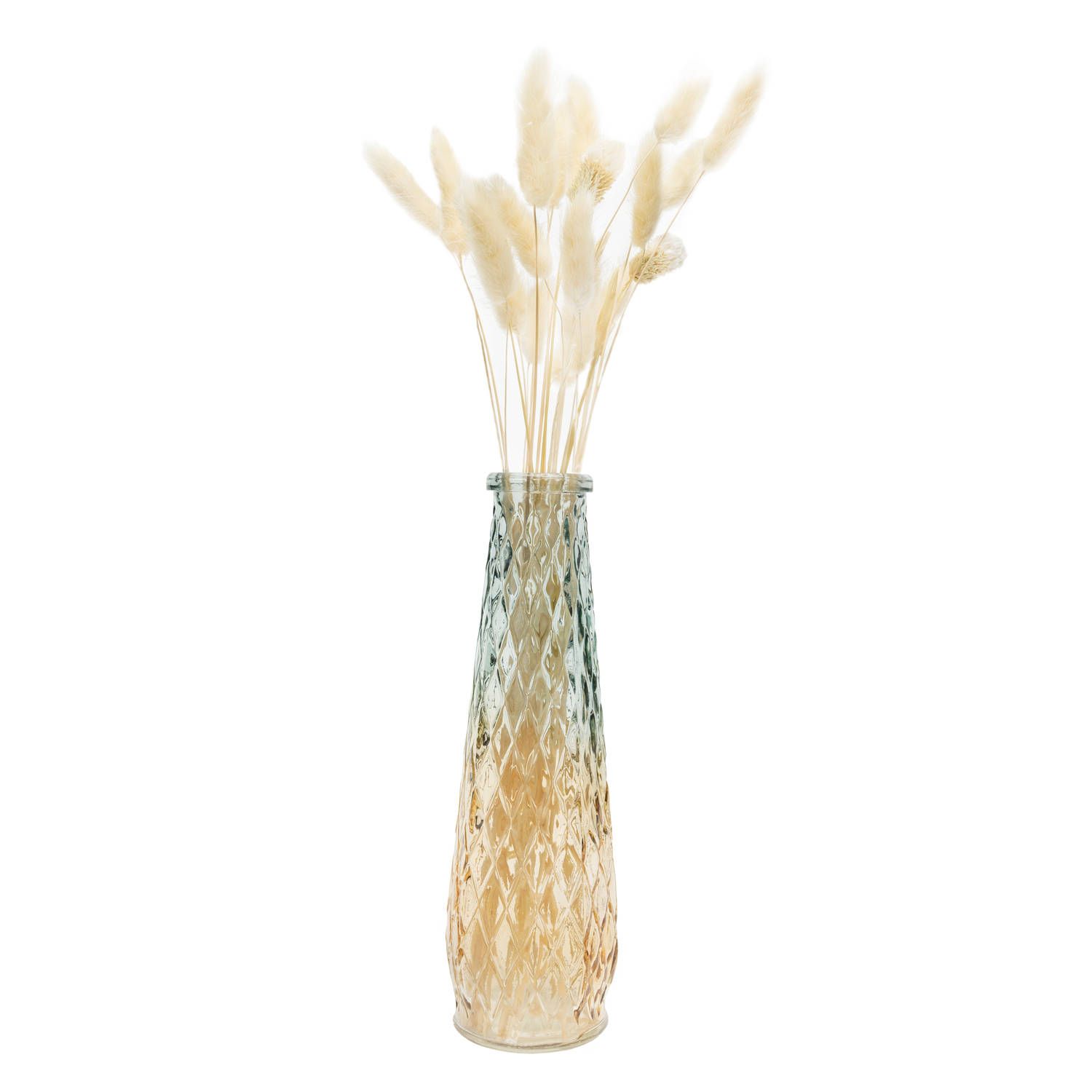 QUVIO Glazen Vaas met Patroon - Geel/Blauw - 22 cm