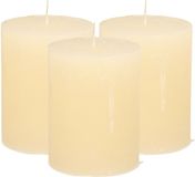 Atmosphera Stompkaars - 3x - ivoor wit - 7 x 9 cm - middel rustiek model - cilinderkaars
