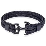 TJ Tom Jaxon Tom Jaxon Heren armband Anker gevlochten Leer Zwart - 18cm