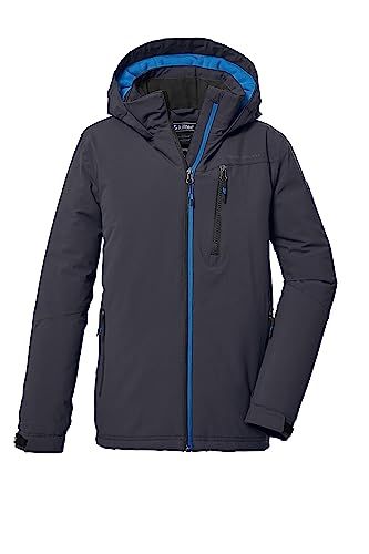 killtec Boys' Functional Jacket with Hood - Waterproof Winter Coat - Black Blue - Size 128