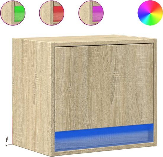 vidaXL Wandnachtkastjes met LED-verlichting, 2 stuks, Sonoma eikenkleurig