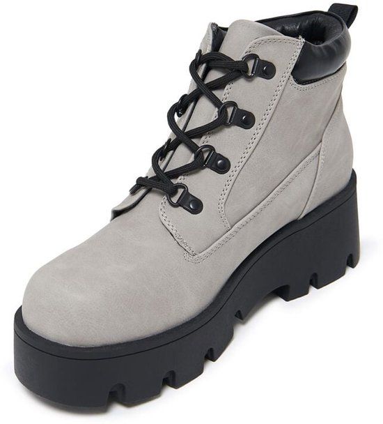Koi Novus KOI Chunky Lace Up Boots Dames Laars - grijs - EU39