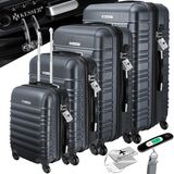 KESSER® 4x Koffer, reiskofferset, trolley koffer, incl. bagageweegschaal + bagagelabel rollend kofferslot, 4 wielen ABS, harde schaal telescoopgreep S-M-L-XL - Antraciet