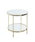 HAKU Ronde bijzettafel messing geplateerd metaal poten met verstelmogelijkheid spiegel 5 mm sofatafel ronde salontafel - Maat: H 46 cm x Ø 45 cm, Stijl: Art Deco