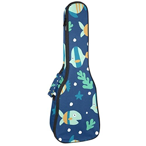 Mersov Concert Ukelele Rugzak, Heavy Duty Ukelele Case Bag met Opslag, Sopraan Concert Tenor Ukelele 10MM Gewatteerde Tas Vissen Zeewier Oceaan Life