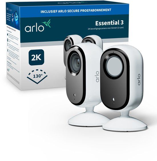 Arlo Essential3 2K beveiligingscamera voor binnen - 2 IP-Camera's