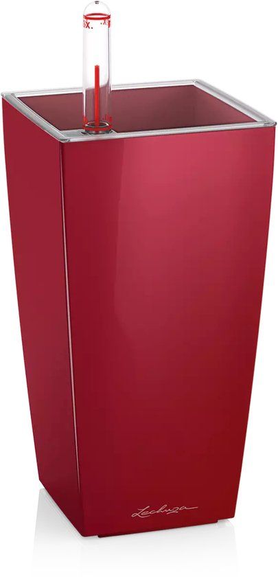 LECHUZA MINI-CUBI - Premium tafelpot - Plantenbak - scharlakenrood hoogglans