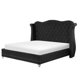 Beliani AYETTE Tweepersoonsbed Zwart Fluweel 180x200cm - Chesterfield Stijl