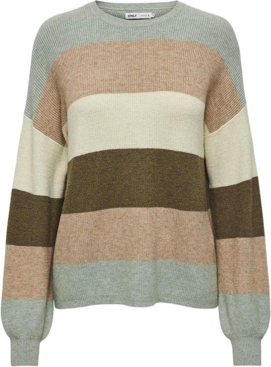 ONLY ONLATIA L/S STRIPE PULLOVER KNT NOOS Dames Trui - Hedge Green;W. Toasted Coconut/Pumice Stone/Breen - L