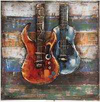 Clayre & Eef Metalen Schilderij 60x60 cm Blauw Groen Metaal Wanddecoratie