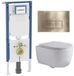 Geberit QeramiQ Dely Swirl Toiletset - 36.3x51.7cm - Geberit UP720 Duofix Sigma inbouwreservoir - slim zitting - bedieningsplaat geborsteld messing - rechthoekige knoppen - glans wit