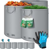 Kesser Tuinafvalzak set - Zelfstaand, opvouwbaar - Incl. handschoenen - 6x 272 L, Grijs