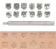 Set de 12 poinçons en cuir, motifs variés, alliage de zinc, adapté aux projets de bricolage