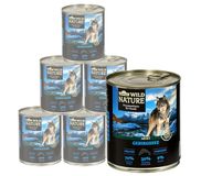 Dehner Wild Nature Hondenvoer, bergmeer, natvoer, graanvrij/suikervrij, voor volwassen honden, zalm/kip, 6 x 800 g blik (4,8 kg)