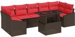 vidaXL Banc de jardin set marron et rouge poly rotin