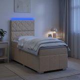 vidaXL LED Boxspringbed met Matras Crèmekleurig 100 x 200 cm Stof