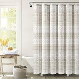 Lush Decor Hygge Geo Douchegordijn, Taupe & Wit, 72 Inch