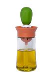 FISURA Oliefles met groene en oranje kwast, 180 ml, oliedispenser met kwast voor grill en keuken, siliconen en glas