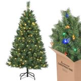SALCAR Kunstkerstboom met verlichting, 150 cm hoge kleine dennenboom met warmwitte en RGB-kerstverlichting, pvc-kerstboom voor kerstdecoratie