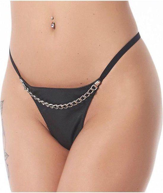 Rimba BV Leren String Met kettinkje aan voorzijde Zwart One size