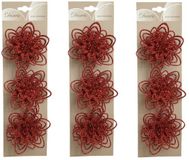 Merkloos Kaemingk B.V. Kerstboomversiering Bloemen - 18x stuks - 11 cm - rood glitter - op clip - ornament