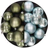 Boules de Noël en plastique 6 cm - 24x pièces - vert mousse et bleu clair
