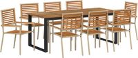 vidaXL Tuinset, 9-delig, beige, massief acaciahout