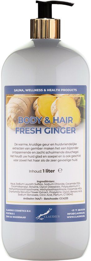 Claudius Cosmetics B.V. Body & Hair Fresh Ginger 1 liter met gouden pomp