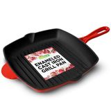 NutriChef Grillpan – 28 cm Geëmailleerde Gietijzeren Skillet-Vierkante Koekenpan met Druppellip- Geschikt voor Alle Kookplaten- Perfecte Grillstrepen