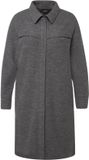 Ulla Popken - Dames - Mantel boiled wool hemdkraag 2-wegrits - Lichtgrijs melange - Maat 50+